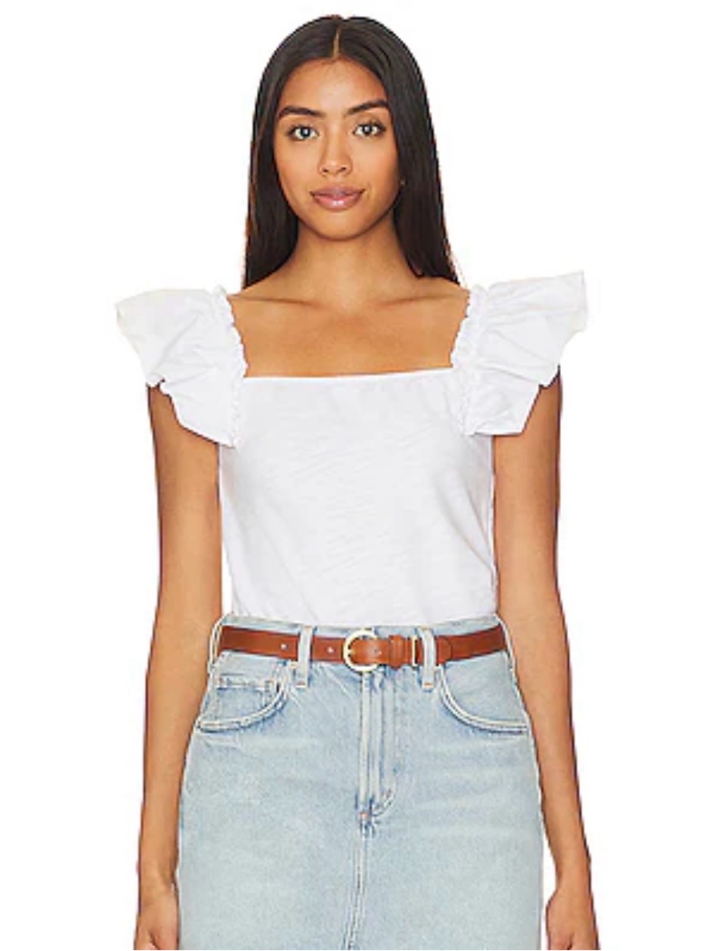 Nation LTD Misty White Ruffle-Sleeve Square Neck Women's Top XS NWT
